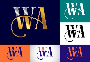 İlk Monogram Harf W A Logo Tasarım Vektör Şablonu. WA Harf Logosu Tasarımı