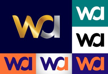 İlk Monogram Harf W A Logo Tasarım Vektör Şablonu. WA Harf Logosu Tasarımı