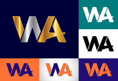 İlk Monogram Harf W A Logo Tasarım Vektör Şablonu. WA Harf Logosu Tasarımı