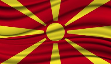 Kuzey Makedonya 'nın İpek Dalgalanan Bayrağı. İpek, Saten Döküm Arkaplanı