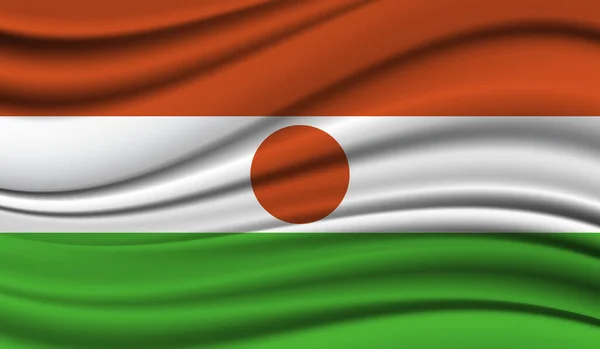 Zijde Zwaaiende Vlag Van Niger Zijde Satijn Textuur Achtergrond — Stockvector