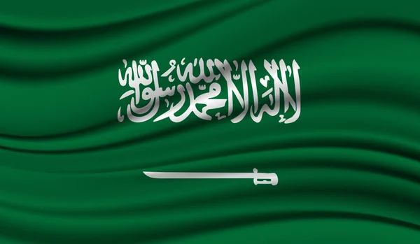 沙特阿拉伯飘扬的丝质旗帜 缎质背景 — 图库矢量图片
