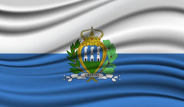 Zijde Golvende Vlag Van San Marino Zijde Satijnen Textuur Achtergrond — Stockvector