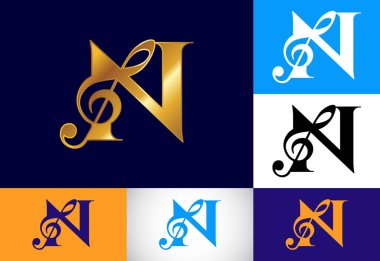 Müzikal notalı baş harfler N harfleri alfabesi. Senfoni ya da melodi işaretleri. Müzik işareti sembolü.