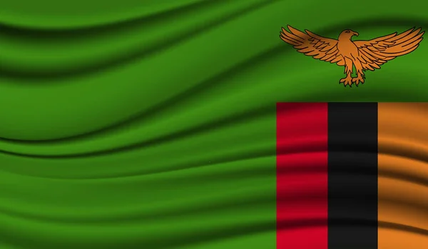 Zijde Zwaaiende Vlag Van Zambia Zijde Satijn Textuur Achtergrond — Stockvector