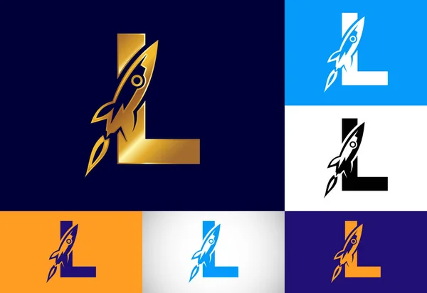Initiaal Monogram Letter Alfabet Met Een Rocket Logo Ontwerp Raket — Stockvector