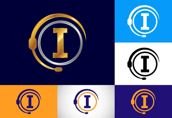 Inicial Monograma Alfabeto Letra Serviço Suporte Com Fones Ouvido Logotipo —  Vetores de Stock