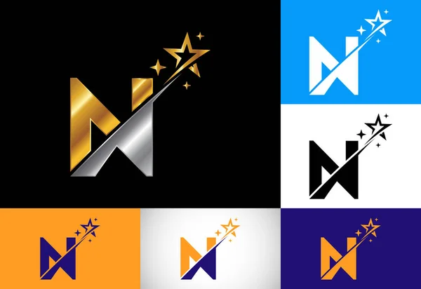 Начальный Монограммный Алфавит Иконкой Swoosh Star Logo Дизайн Символа Логотипа — стоковый вектор