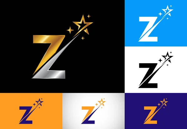 Alfabeto Letra Monograma Inicial Com Swoosh Ícone Logotipo Estrela Design — Vetor de Stock