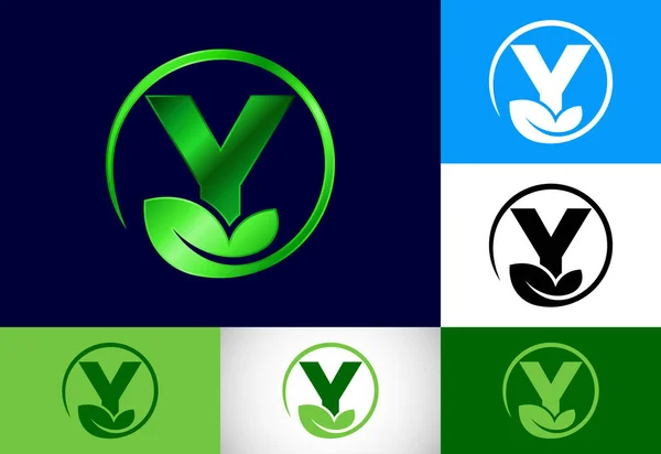 Alfabeto Inicial Del Monograma Con Hoja Concepto Logotipo Ecológico Emblema — Archivo Imágenes Vectoriales