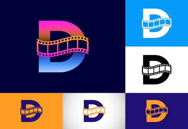 Baş Harfleri Alfabesi Film Makarası Video Film Logosu Konsepti Yazı — Stok Vektör