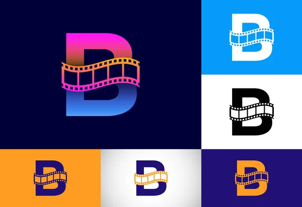 Baş Harfleri Alfabesi Film Makarası Ile Birleştirilmiş Video Film Logosu — Stok Vektör