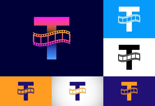 Початковий Монограмний Алфавіт Включений Плівкової Котушки Концепція Логотипу Відео Кіно — стоковий вектор