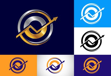 Okla birleştirilmiş ilk O monogram alfabe sembolü tasarımı. Finansal ya da başarı logosu. Muhasebe işi ve şirket kimliği logosu