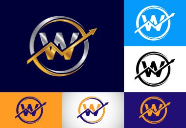 Okla birleştirilmiş W harfli alfabe sembolü tasarımı. Finansal ya da başarı logosu. Muhasebe işi ve şirket kimliği logosu