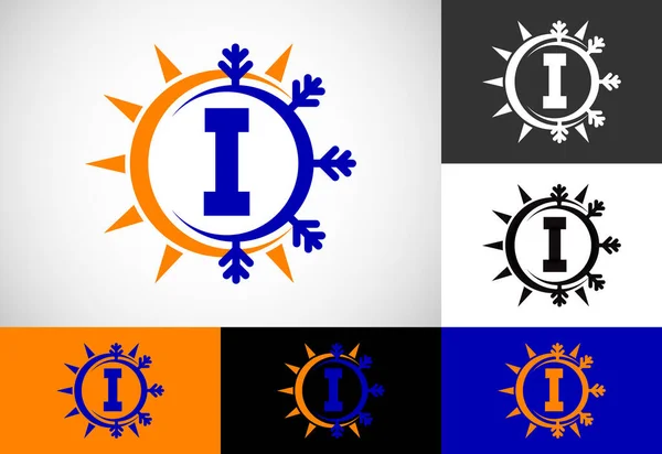 Początkowy Monogram Alfabetu Abstrakcyjnym Słońcem Śniegiem Symbol Logo Klimatyzatora Symbol — Wektor stockowy