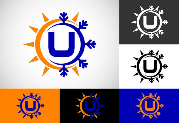 Initial Monogram Alphabet Abstract Sun Snow Air Conditioner Logo Sign — стоковый вектор