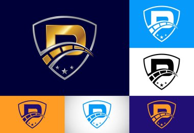 P harfinin baş harfinde hız göstergesi ve kalkan işareti var. Otomotiv logosu tasarımı