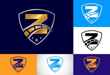 Z harfinin baş harfinde hız göstergesi ve kalkan işareti var. Otomotiv logosu tasarımı