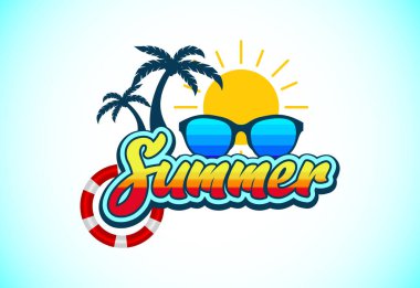 Yaz tatilleri konsept vektör çizimi. Tropik plaj sahnesi.