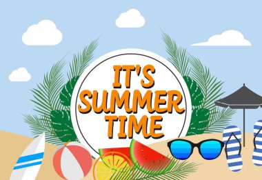 Yaz tatilleri konsept vektör çizimi. Tropik plaj sahnesi.