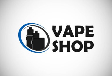 Vape, e-sigara logosu tasarım şablonu. Vape shop elektronik buharlaştırıcı logo vektör çizimi.