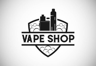 Vape, e-sigara logosu tasarım şablonu. Vape shop elektronik buharlaştırıcı logo vektör çizimi.