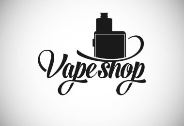 Vape, e-sigara logosu tasarım şablonu. Vape shop elektronik buharlaştırıcı logo vektör çizimi.