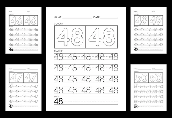 Numéros Traçage Coloriage Feuilles Calcul Apprendre Les Numéros — Image vectorielle