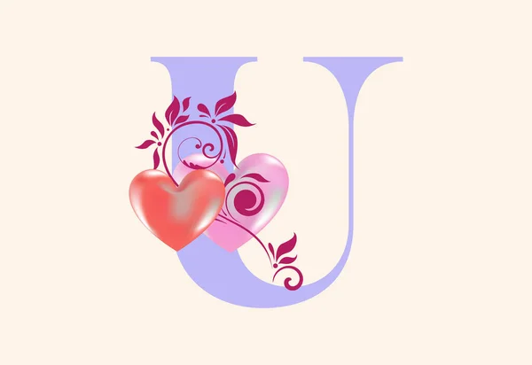 Цветочная Буква Сердечным Знаком Первоначальный Алфавит Ботаническими Элементами — стоковый вектор