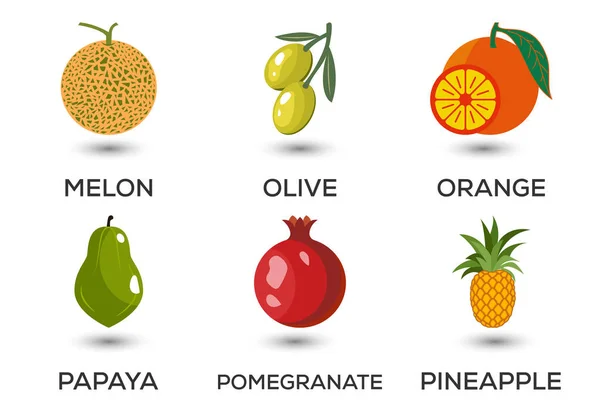 Σετ Φρούτων Διαφορετικά Πολύχρωμα Φρούτα Φρέσκο Φαγητό Υγιεινή Διατροφή Εικονογράφηση — Διανυσματικό Αρχείο