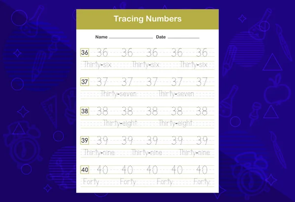 Tracing Numbers Worksheets Educational Worksheet Kids Learn Numbers — Stockvektor