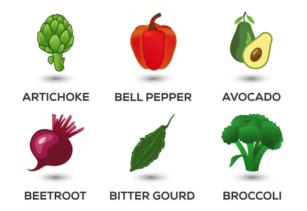 Vegetable Icons Set Vector Illustration Collection Farm Products Restaurant Menus — Stock vektor