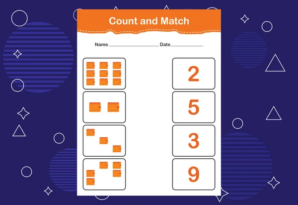 Feuille Calcul Count Match Pour Enfants Compter Correspondre Avec Bon — Image vectorielle