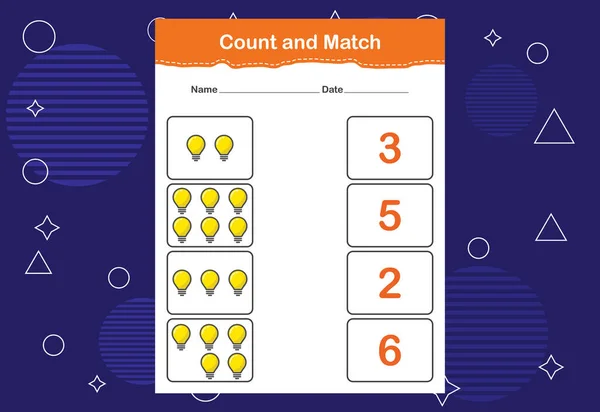 Feuille Calcul Count Match Pour Enfants Compter Correspondre Avec Bon — Image vectorielle