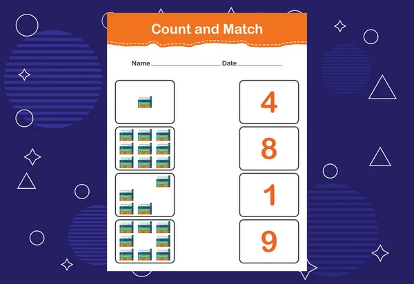 Feuille Calcul Count Match Pour Enfants Compter Correspondre Avec Bon — Image vectorielle