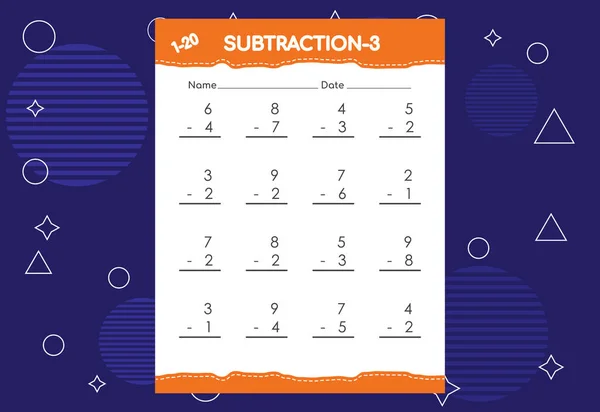 Subtraction Worksheet Kids Educational Math Activities Worksheet Children — стоковый вектор