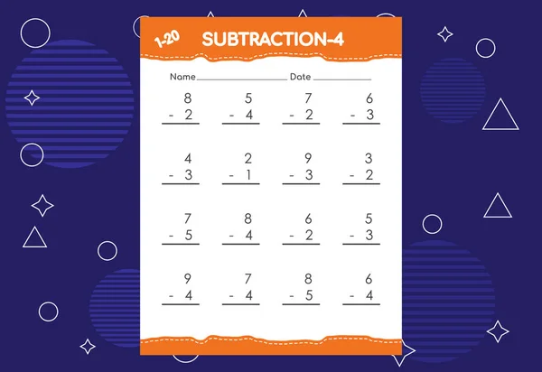 Subtraction Worksheet Kids Educational Math Activities Worksheet Children — стоковый вектор