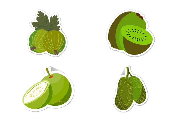 Sticker Set Different Fruits Flat Vector Illustration — Stock vektor