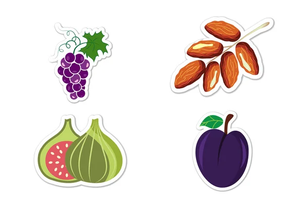 Sticker Set Different Fruits Flat Vector Illustration — Stock vektor