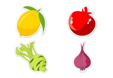 Sticker set of different vegetables, Flat vector illustration