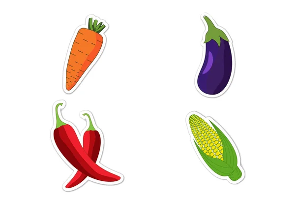 Sticker Set Different Vegetables Flat Vector Illustration — Stock Vector