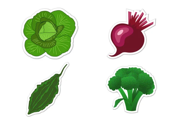 Aufkleberset Mit Verschiedenen Gemüsesorten Flache Vektorabbildung — Stockvektor
