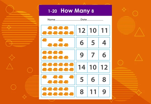How Many Fishes Task Worksheet Educational Children Game Worksheet — стоковый вектор