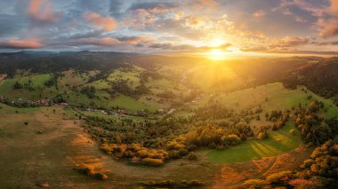 sunset in the valley of the village of Osturna, beautiful Slovak unspoilt nature, a wonderful destination for vacation and relaxation