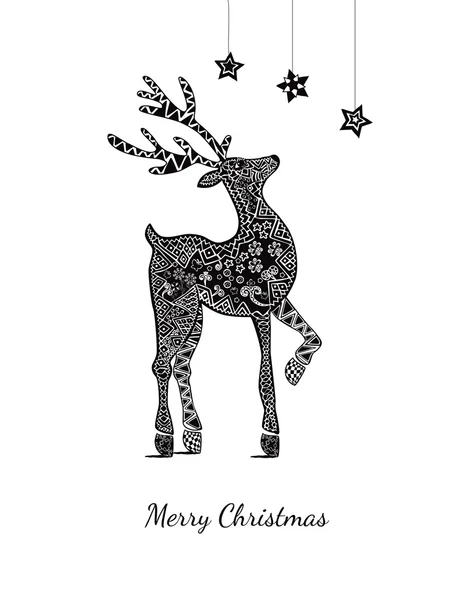 Christmas card with deer on white — Stock Vector