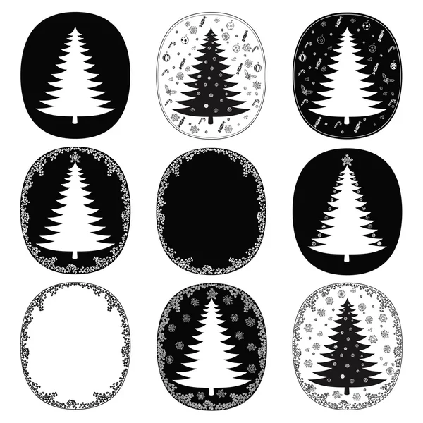 Arbres de Noël dessinés à la main et cadres vectoriels ensemble — Image vectorielle