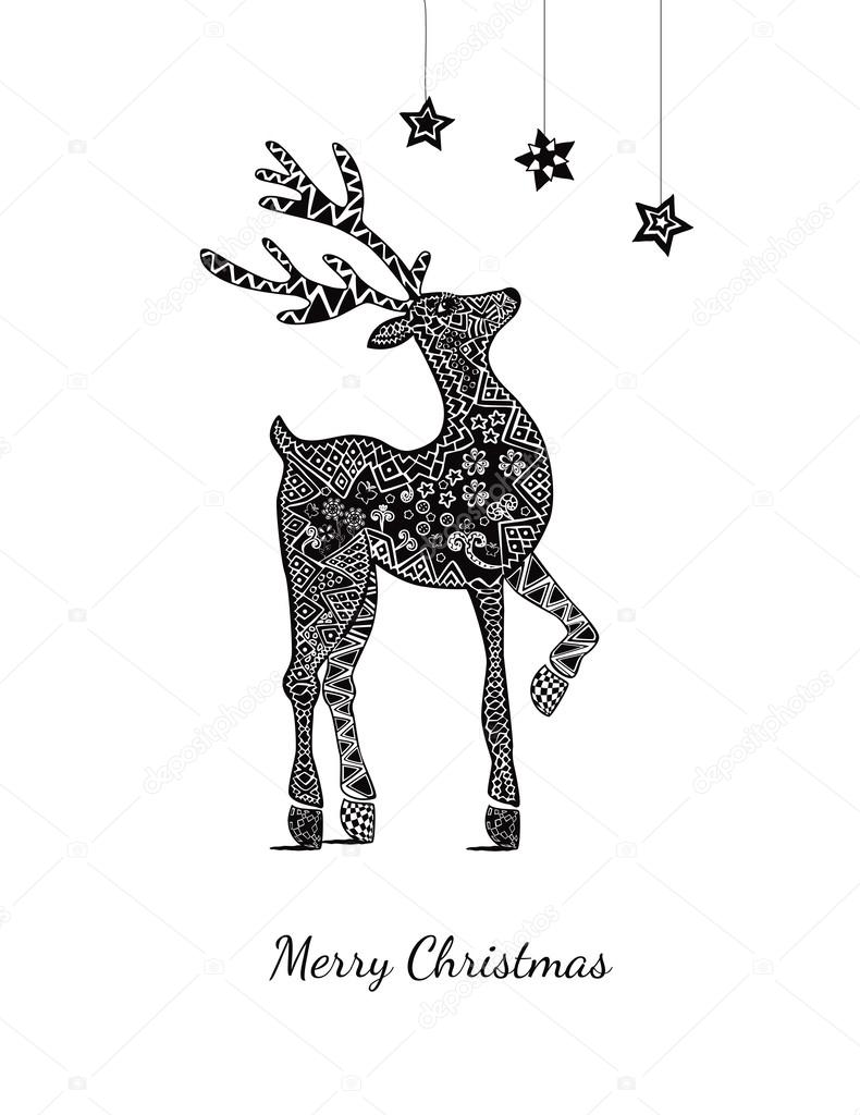 Christmas card with deer on white