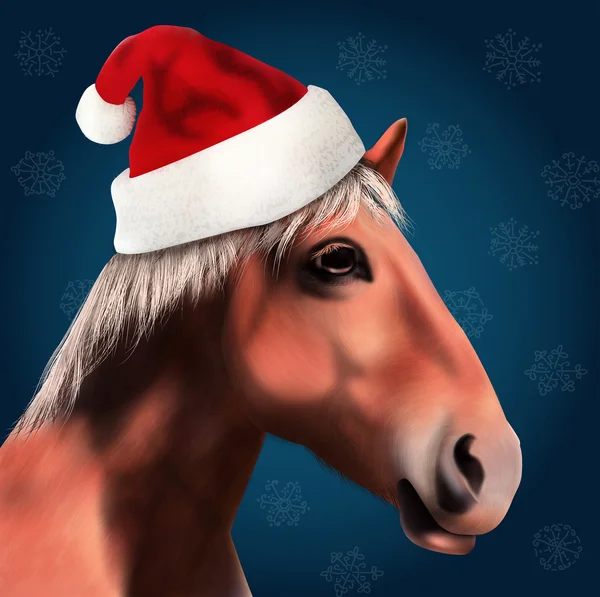 Cavallo con cappello di Babbo Natale — Foto Stock