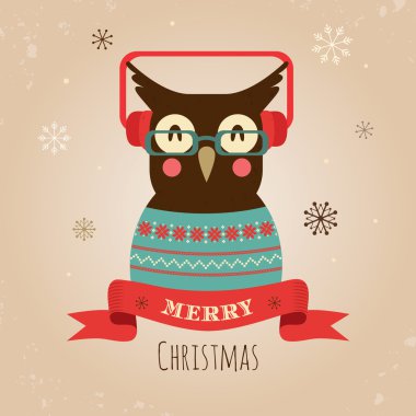 baykuş, neşeli Noel kartı vektör çizim